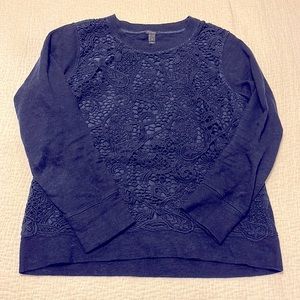 J. CREW LACE FRONT NAVY SWEATSHIRT  SIZE M.